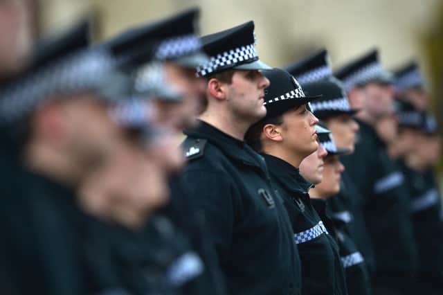 Police recruits take part in a passing out parade at Tulliallan Police College in March, but recruiting has since been suspended (Picture: Jeff J Mitchell/Getty Images)