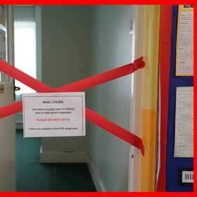 A taped off section inside Parks Primary School in Leicester which has been affected with sub standard reinforced autoclaved aerated concrete (Raac). More than 100 schools, nurseries and colleges in England have been told by the Government to close classrooms and other buildings that contain an aerated concrete that is prone to collapse. Picture date: Friday September 1, 2023. Jacob King/PA Wire