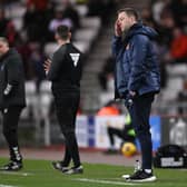 Sunderland head coach Michael Beale reacts on the sidelines during the 3-0 defeat to Coventry City at Stadium of Light. (Photo by Stu Forster/Getty Images)