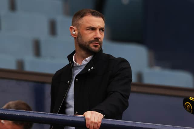 Former Rangers midfielder Kevin Thomson on pundit duties during the Scottish Cup semi-final against Celtic at Hampden. (Photo by Craig Williamson / SNS Group)