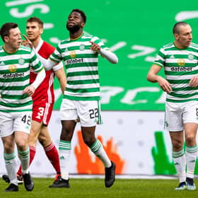 Celtic’s Odsonne Edouard celebrates after scoring the goal that ensured John Kennedy made a winning start to his  spell as interim manager. (Photo by Craig Williamson / SNS Group)