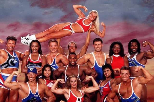 TV's Gladiators in all their muscle-plated, spandexed glory, and now due for a revival on the BBC (Picture: PA)