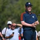 Bob MacIntyre smiles on the 2nd green during practice ahead of the 44th Ryder Cup at the Marco Simone Golf and Country Club in Rome. Picture: Andreas Solaro/AFP via Getty Images.