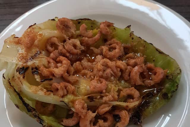 Hispi cabbage and potted shrimp butter at The Kinneuchar Inn