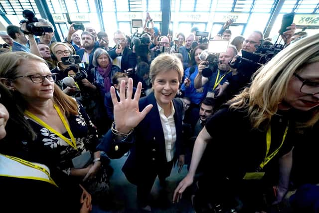 Former leader Nicola Sturgeon arrives at the SNP annual conference at the Event Complex Aberdeen (TECA) in Aberdeen.