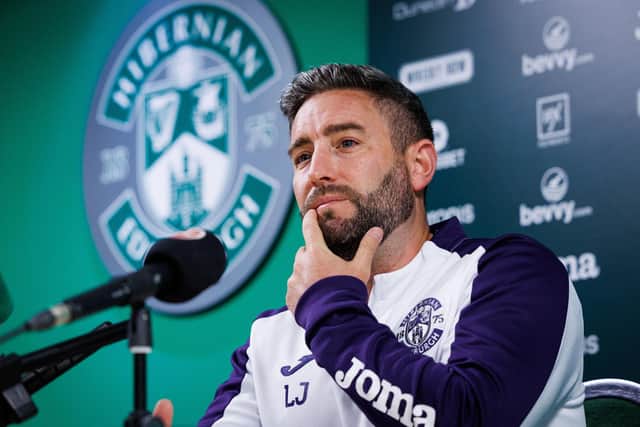 Hibs manager Lee Johnson addresses the media ahead of his team's clash with Inter Club d'Escaldes at Easter Road on Thursday.