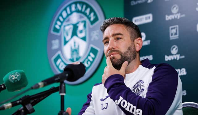 Hibs manager Lee Johnson addresses the media ahead of his team's clash with Inter Club d'Escaldes at Easter Road on Thursday.