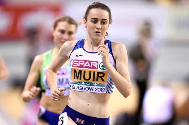 Laura Muir became the first Briton to break the four-minute barrier in the women's 1500m indoors.