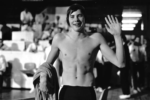 Scottish swimmer David Wilkie celebrates after beating his 200m breast stroke record during the 1970 Commonwealth Games in Edinburgh.