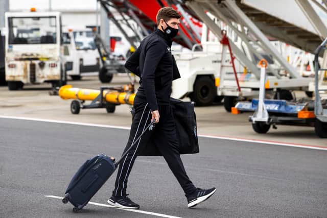 Rangers boss Steven Gerrard at Glasgow Airport on Wednesday before his side flew out to the Netherlands. Picture: SNS