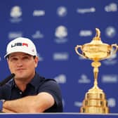 US Ryder Cup captain Zach Johnson speaks to the media during a joint press conference at Marco Simone Golf Club. Picture: Andrew Redington/Getty Images.