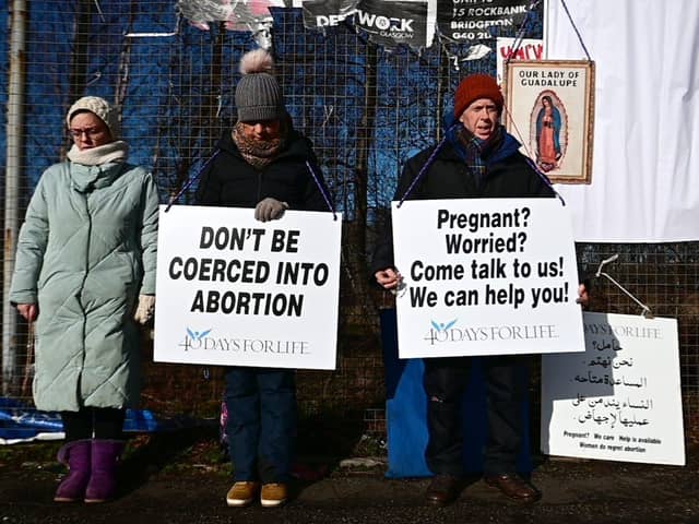 Protesters pictured at the start of the '40 Days for Life' campaign in late February, outside the QEUH in Glasgow.