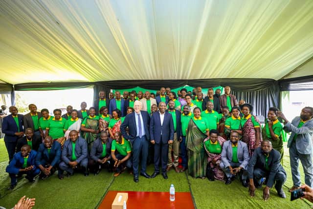 Sir Ian Wood and the Rwandan Prime Minister, Edouard Ngirente, at the official handover ceremony. PIC: Contributed.