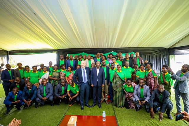 Sir Ian Wood and the Rwandan Prime Minister, Edouard Ngirente, at the official handover ceremony. PIC: Contributed.