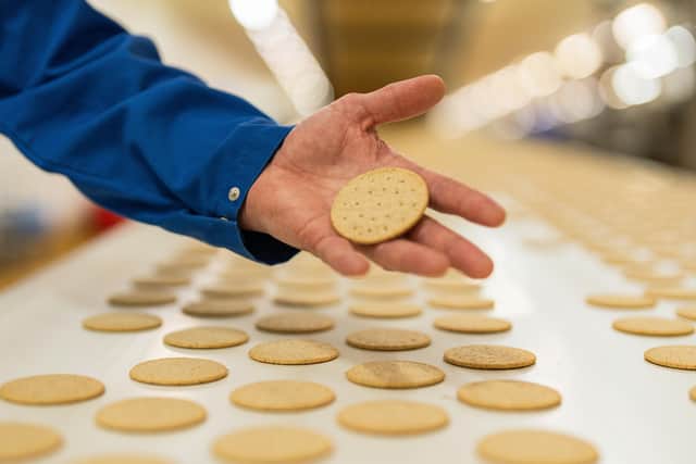 Scottish oatcakes on the production line.