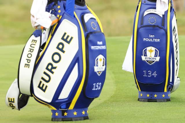 The European bags for this week's Ryder Cup carry an individual player number for the first time in the event's history. Picture: Andrew Redington/Getty Images.