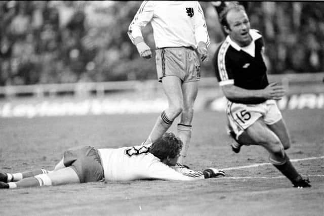 Archie Gemmill scores against the Netherlands in the 1978 World Cup, raising hopes that are soon dashed as Scotland go out on goal difference (Picture: SNS Group)