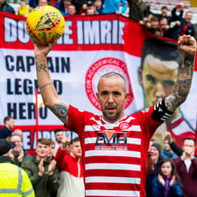 Dougie Imrie at the end of his final game before retirement in May last year. Picture: SNS