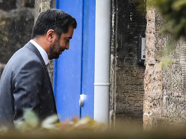 First Minister Humza Yousaf arrives at Bute House ahead of a press conference. Picture: Andy Buchanan/AFP via Getty Images