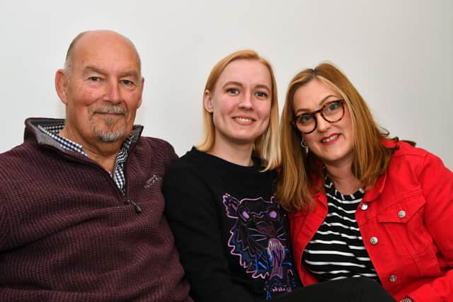 Natasha Matiusha with her future in-laws, Helen and Donald MacKinven of Bonnybridge, Picture: Michael Gillen