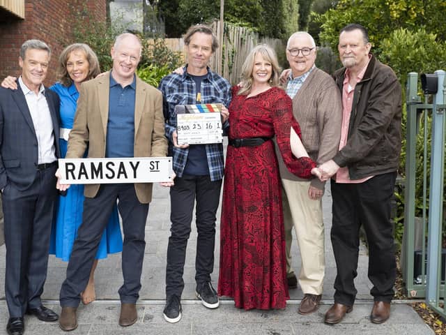 (left-right) Stefan Dennis Annie Jones, Geoff Paine, Guy Pearce, Lucinda Cowden, Ian Smith and Paul Keane