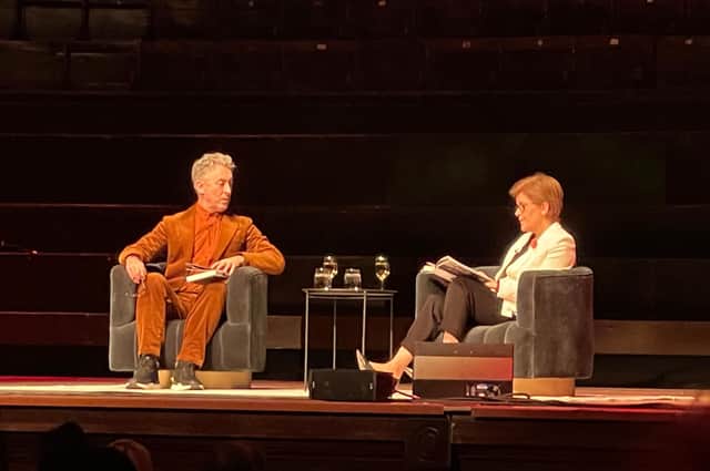 First Minister Nicola Sturgeon interviewed Alan Cumming at the Usher Hall in Edinburgh.