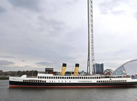 TS Queen Mary berthed beside Glasgow Science Centre on Friday. Picture: John Devlin