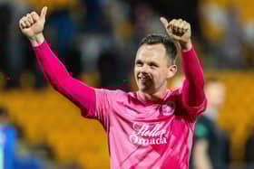 Hearts' Lawrence Shankland gives the thumbs-up after the 1-0 win over St Johnstone.