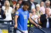 Rangers' Cyriel Dessers looks dejected after collecting his runners-up medal after the Scottish Cup final defeat to Celtic. (Photo by Rob Casey / SNS Group)