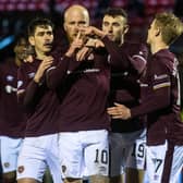 Liam Boyce celebrates after opening the scoring for Hearts at Ayr.