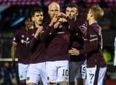 Liam Boyce celebrates after opening the scoring for Hearts at Ayr.