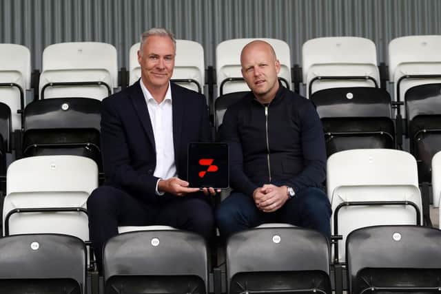 ScribePro chief executive Jonny Gordon with Steven Naismith.