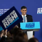 LONDON, ENGLAND - JULY 12: Rishi Sunak makes a speech to launch his bid to be leader of the Conservative Party on July 12, 2022 in London, England. The former Chancellor was the second high-profile minister to resign from Boris Johnson's cabinet last week setting in motion the events that saw Johnson step down as Conservative Party Leader.  (Photo by Carl Court/Getty Images)