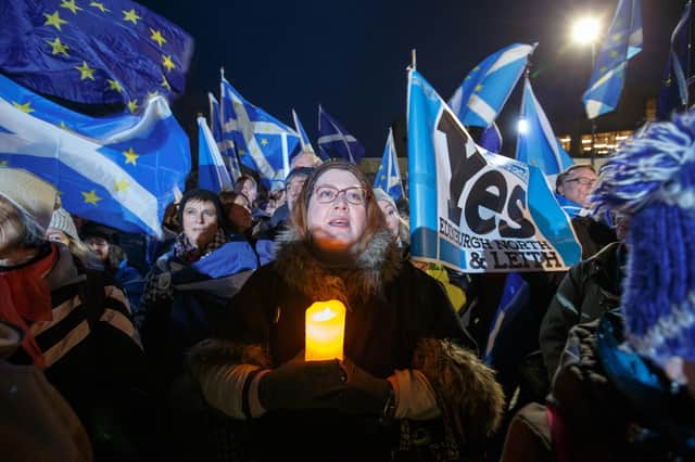 European Union supporters hold an anti-Brexit rally outside the Scottish Parliament on January 31, 2020 (Picture: Robert Perry/Getty Images)
