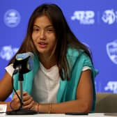 Emma Raducanu of Great Britain fields questions from the media during the Western & Southern Open at Lindner Family Tennis Center on August 14, 2022 in Mason, Ohio.