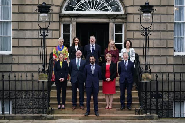 First Minister Humza Yousaf with his new Cabinet, which includes Mairi McAllan, rear second left, Jenny Gilruth, front left, and Michael Matheson, front right. Picture: Andrew Milligan/PA Wire