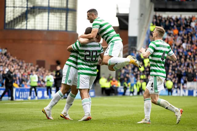 Celtic's Cameron Carter-Vickers celebrates his goal with team-mates.