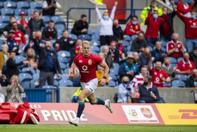 Fans were back inside Murrayfield and were able to celebrate when Duhan van der Merwe ran in a try. Picture: Ross Parker/SNS