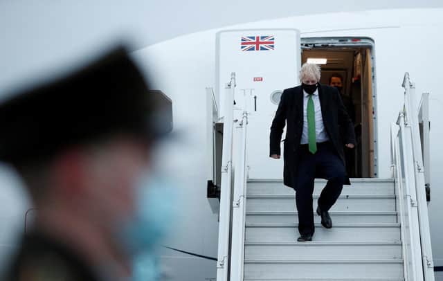 Boris Johnson arrives at Kyiv International Airport in Ukraine earlier this month (Picture: Peter Nicholls/pool/AFP via Getty Images)