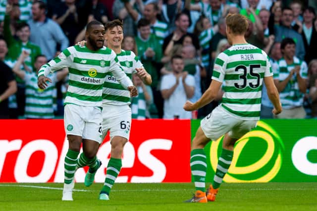Olivier Ntcham and Kristoffer Ajer (right) have been linked with moves away from Celtic this summer. Picture: SNS
