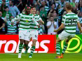 Olivier Ntcham and Kristoffer Ajer (right) have been linked with moves away from Celtic this summer. Picture: SNS