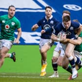 Scotland's Huw Jones drives through for a try during the Guinness Six Nations match between Scotland and Ireland at BT Murrayfield (Photo by Craig Williamson / SNS Group)