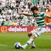 Celtic's Jota rounds Rangers goalkeeper Allan McGregor after a short passback from John Souttar to make it 3-1.  (Photo by Craig Williamson / SNS Group)