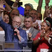Luiz Inácio Lula Da Silva speaks after being elected president of Brazil over incumbent Bolsonaro by a thin margin on the runoff. Photo by Alexandre Schneider/Getty Images