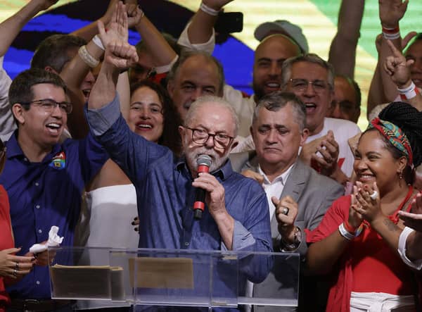 Luiz Inácio Lula Da Silva speaks after being elected president of Brazil over incumbent Bolsonaro by a thin margin on the runoff. Photo by Alexandre Schneider/Getty Images
