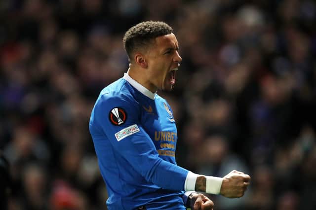 Rangers captain James Tavernier celebrates his 12th European goal for the Ibrox club after opening the scoring in the 3-0 win over Red Star Belgrade last Thursday. (Photo by Ian MacNicol/Getty Images)