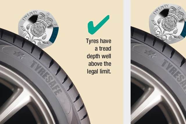 The 20p test is a quick way to estimate tread depth if you don't have a proper gauge