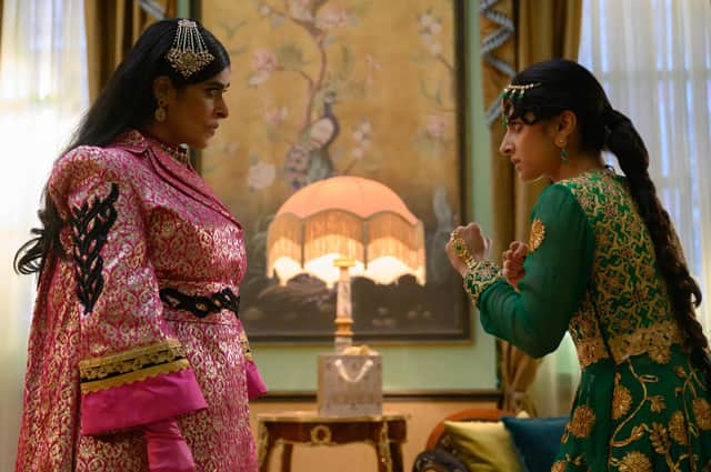 Nimra Bucha as Raheela and Priya Kansara as Ria Khan in Nida Manzoor’s Polite Society PIC: Parisa Taghizadeh / © 2023 FOCUS FEATURES LLC.
