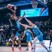 Devearl Ramsey charges to the basket for Sheffield Sharks against Caledonia Gladiators (Picture: Adam Bates)