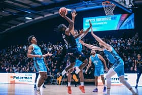 Devearl Ramsey charges to the basket for Sheffield Sharks against Caledonia Gladiators (Picture: Adam Bates)